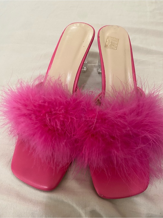 Shoes - Women's Hot Pink Feather Slide Mules